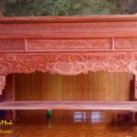 Mẫu bàn thờ án gian- Sơn Pu đẹp- kèm cuốn thư – câu đối gỗ hương đỏ