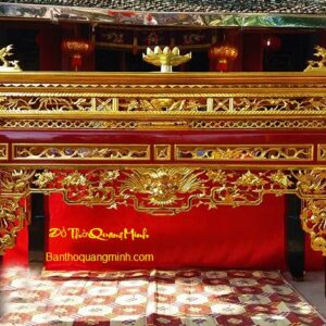 Mẫu bàn thờ án gian gỗ dổi sơn son thếp vàng- rồng hóa mai đẹp