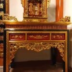 Mẫu bàn thờ án gian hiện đại gỗ mít chạm tứ quý sơn son thếp vàng đẹp