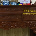 Mẫu án bàn thờ gỗ gụ chạm khắc cảnh Đầm Sen cùng hạc đẹp tinh xảo