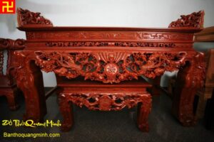 Mẫu sập bàn thờ gỗ hương chạm mai điểu sơn Pu đẹp