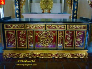 Mẫu bàn thờ chấp tải chạm Long Ly Quy Phượng đẹp