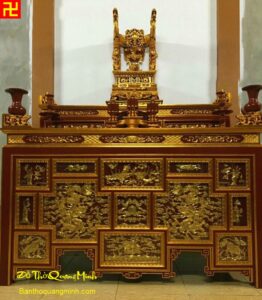 Mẫu ban tho dep chấp tải gỗ dổi sơn son thếp vàng chạm Long Ly Quy Phượng đẹp