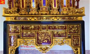 Mẫu bàn thờ gia tiên chạm Long Ni Quy Phượng sơn son thếp vàng đẹp