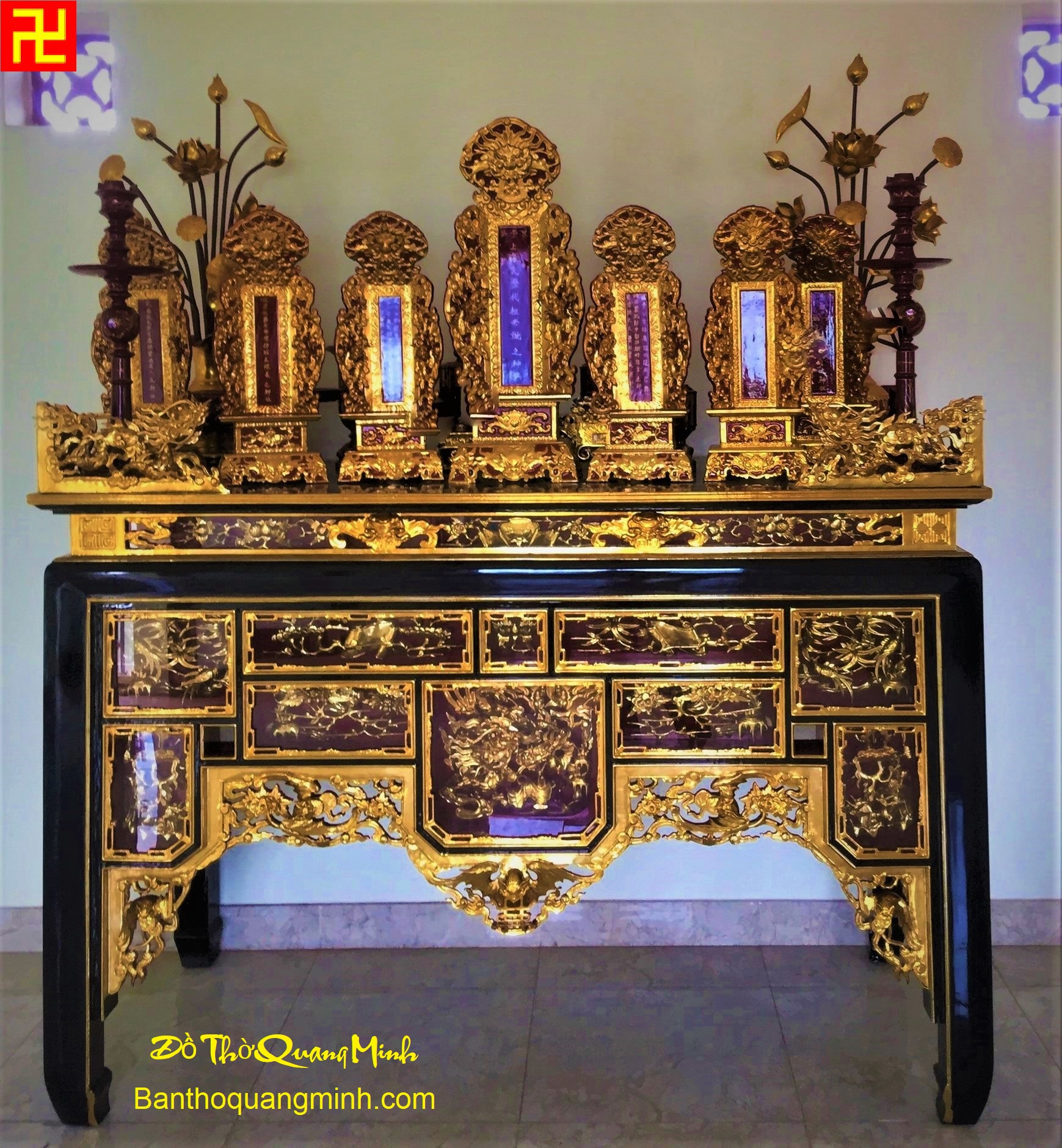 Phòng thờ mẫu tại Bắc Giang: Bàn thờ- Hoành phi câu đối hoàn thiện đẹp