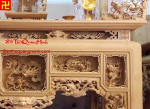 bàn thờ đẹp lối cổ chạm rồng hóa Tùng Mai đẹp