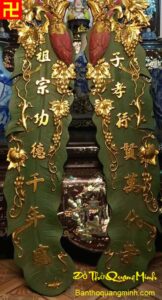 Mẫu đôi câu đối tàu chuối gỗ mít chạm khắc nho sóc sơn son thếp vàng đẹp