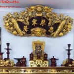 Bàn thờ tổ tiên ô xa – cuốn thư – câu đối gỗ vàng tâm chạm khắc tinh xảo