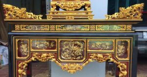 Mẫu bàn thờ gia tiên chạm Rồng cuốn thủy đẹp và ý nghĩa