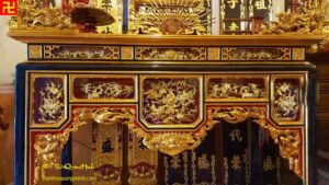 Mẫu bàn thờ ô xa chạm Tứ Linh hóa Tứ Quý điêu khắc đẹp nhất