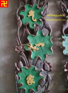 Chữ câu đối lá sen dát vàng đẹp