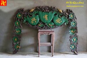 Bộ lá sen bằng gỗ - câu đối lá sen lối cổ sơn giả cổ đẹp