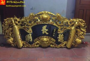 Mẫu cuốn thư chạm Long Ly Quy Phượng thếp vàng, thếp bạc đẹp - cuon thu bang go