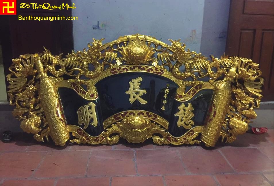 mau cuon thu go tu linh hoa dep (3) Mẫu cuốn thư chạm Long Ly Quy Phượng thếp vàng, thếp bạc đẹp