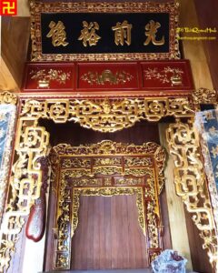 Mẫu thiều châu chạm tứ quý cùng bộ đồ thờ đẹp