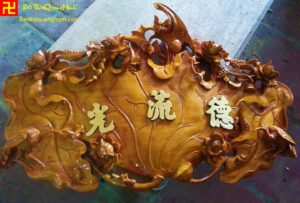Mẫu lá sen gỗ sơn pu dát vàng chữ 9999 đẹp