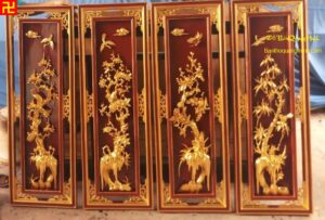 Mẫu tranh tứ quý đẹp Tùng Cúc Trúc Mai sơn son thếp vàng đẹp nhất