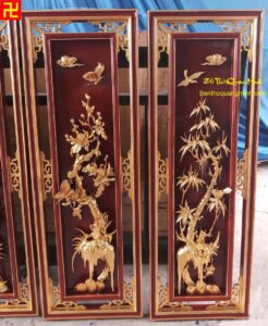 Cặp Bức tranh Cúc Trúc sơn son thếp vàng đẹp - Mẫu tranh tứ quý đẹp