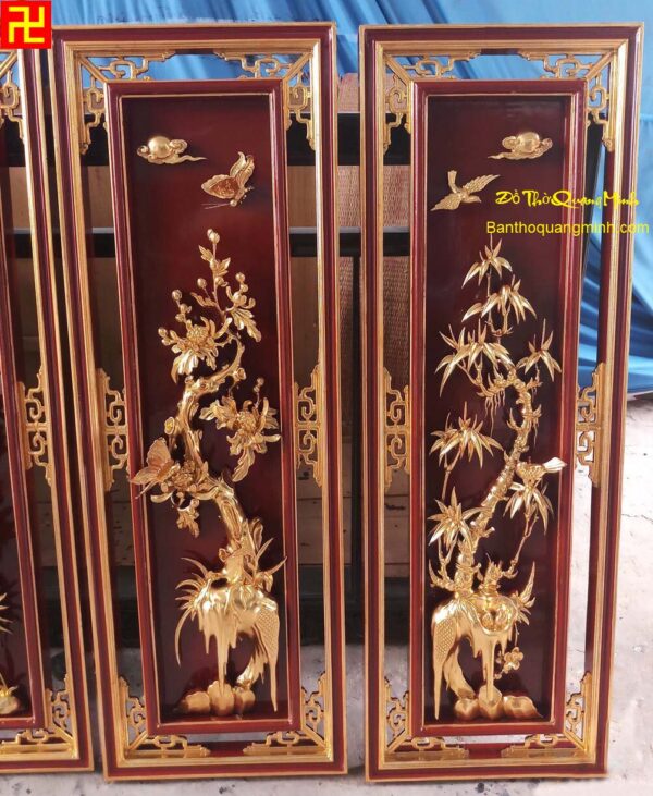 Cặp Bức tranh Cúc Chúc sơn son thếp vàng đẹp