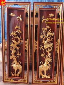 Cặp bức tranh Tùng Mai sơn son thếp bạc phủ hoàng kim đẹp - Mẫu tranh tứ quý đẹp