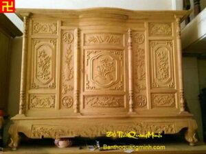 Mẫu tủ thờ gỗ chạm Tùng Chúc Cúc Mai đẹp