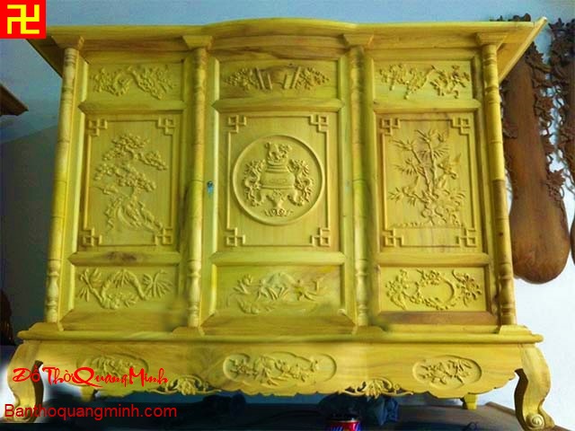 Giá tủ thờ chạm tứ quý gỗ mít chưa sơn đẹp nhất Đồ Thờ Quang Minh