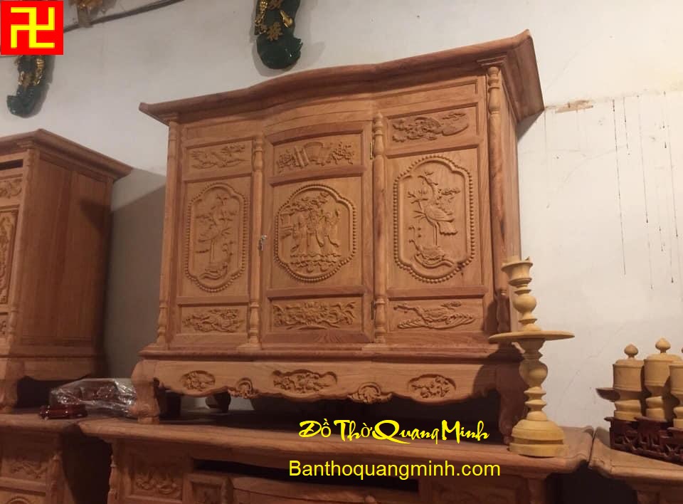 mau tu tho tam da dep go gu (2) Mẫu bàn thờ tủ chạm Long Ni Quy Phượng ý nghĩa