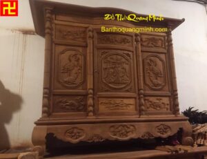 Tủ thờ gia tiên đẹp chạm Phúc Lộc Thọ gỗ gụ chưa sơn