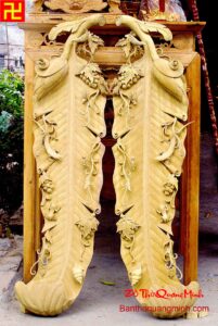 Tàu chuối gỗ dổi để mộc chưa sơn hoa tiết đơn giản - tinh xảo nhất