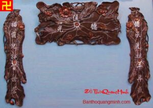 Bộ hoành phi câu đối cách điệu bằng lá sen sơn giả cổ đẹp