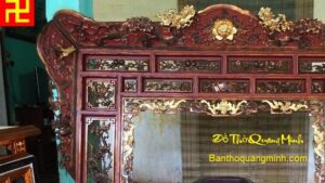 Mẫu thiều châu gỗ sơn giả cổ chạm Ngũ Phúc dát vàng ta 9999 đẹp