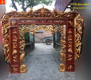 Mẫu thiều châu thờ gia tiên sơn son thếp bạc phủ hoành kim đẹp