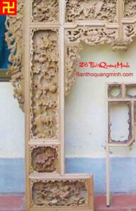 Thieu chau gỗ dổi chưa sơn son thếp bạc phủ hoàng kim