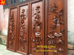 Mẫu tranh tứ bình gỗ gụ vân cực đẹp