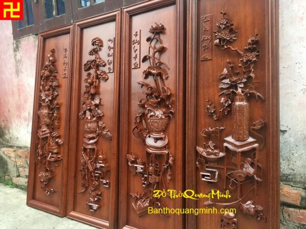 Mẫu tranh tứ bình gỗ gụ vân cực đẹp