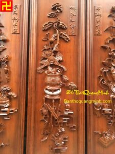 Tranh Tứ Bình chạm chậu cây Tùng ý nghĩa