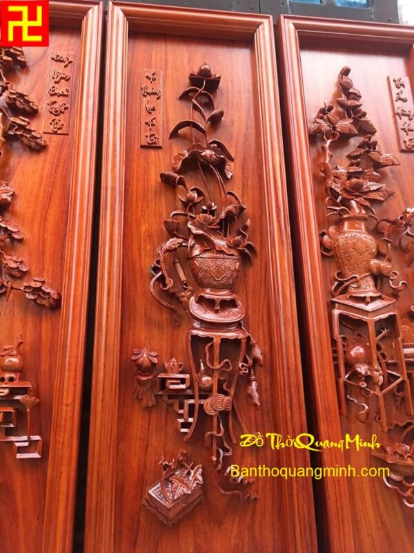 Bức tranh tứ bình chạm Bình Sen đẹp