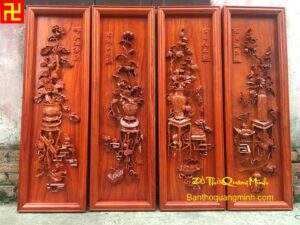 Bộ tranh Tứ Bình gỗ hương đá sơn Pu cực đẹp