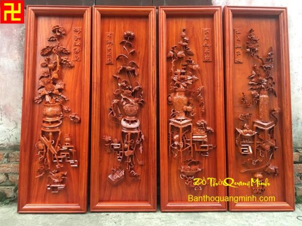 Bộ tranh Tứ Bình gỗ hương đá sơn Pu cực đẹp