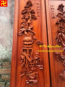 Bức tranh tứ bình chạm Bình cây Tùng đẹp - tranh tứ bình gỗ hương đẹp