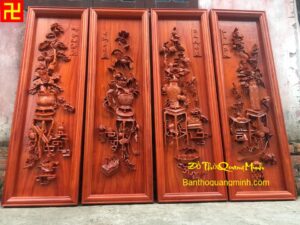 Tranh tứ bình gỗ hương đá đẹp - tranh tứ bình gỗ hương đẹp