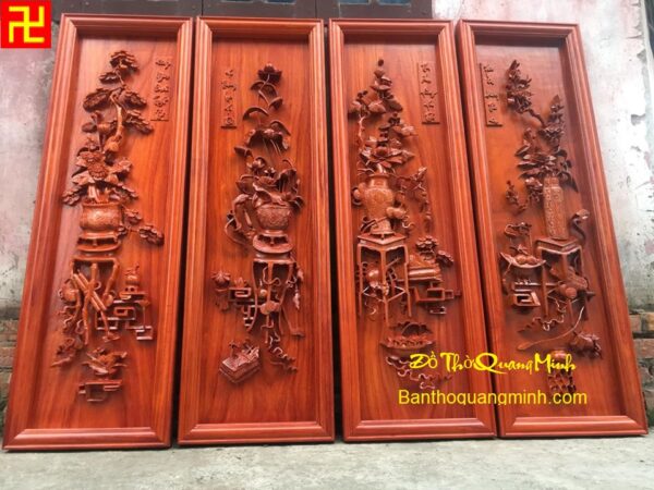 Tranh tứ bình gỗ hương đá đẹp