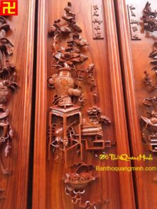 Tranh tứ bình chạm Mai Hồng Sen Tùng đẹp - tranh tứ bình gỗ hương đẹp