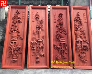 Mẫu tranh tứ bình gỗ hương đỏ lõi 100% chưa sơn đẹp nhất