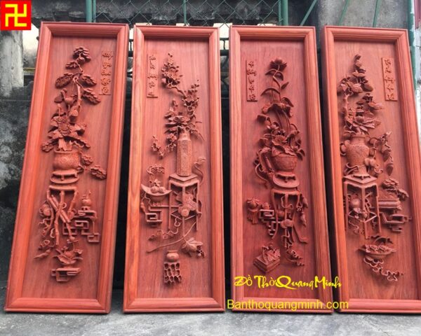 Mẫu tranh tứ bình gỗ hương đỏ lõi 100% chưa sơn đẹp nhất