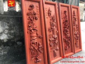 Mẫu tranh tứ bình đẹp chạm Mai Sen Cúc Chúc