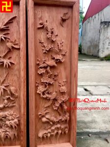Bức tranh cảnh Hoa Mai Điểu gỗ hương vân đẹp - tranh tứ quý bằng gỗ hương