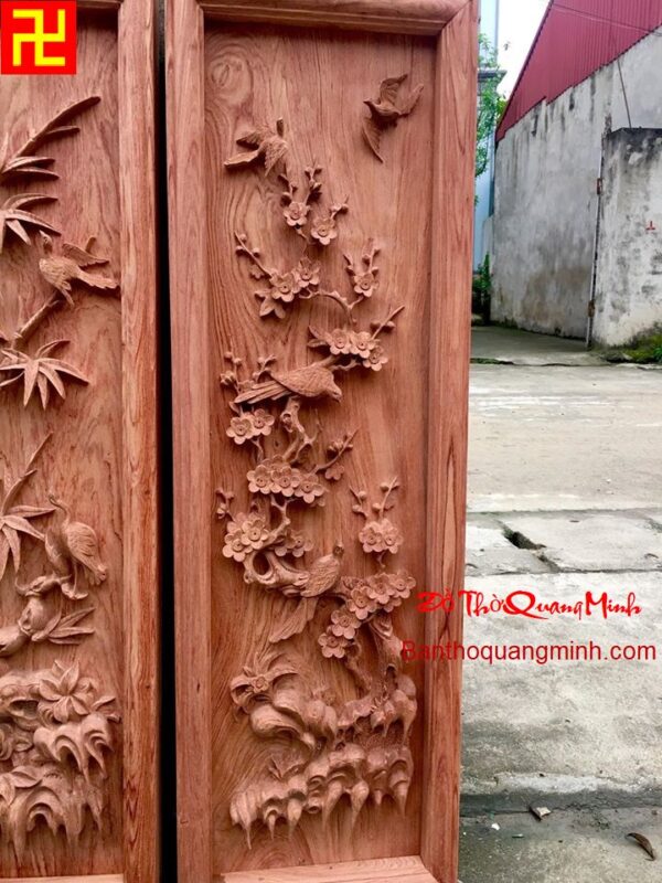 Bức tranh cảnh Hoa Mai Điểu gỗ hương vân đẹp