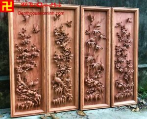 Mẫu tranh tứ quý Tùng Cúc Trúc Mai đục bằng tay đẹp nhất - tranh tứ quý bằng gỗ hương