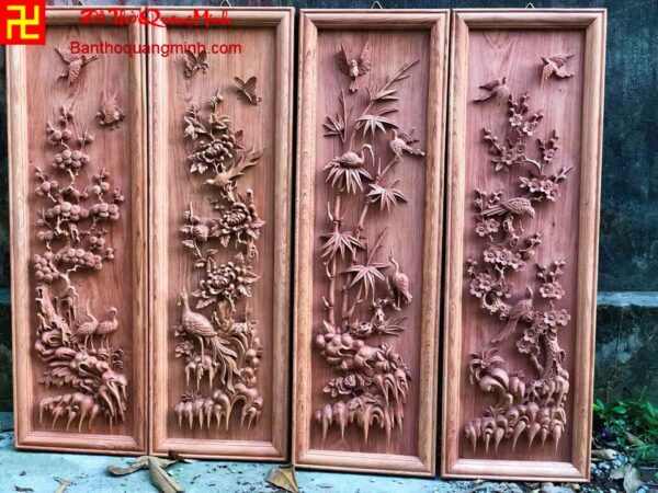 Mẫu tranh tứ quý bằng gỗ hương đá đẹp